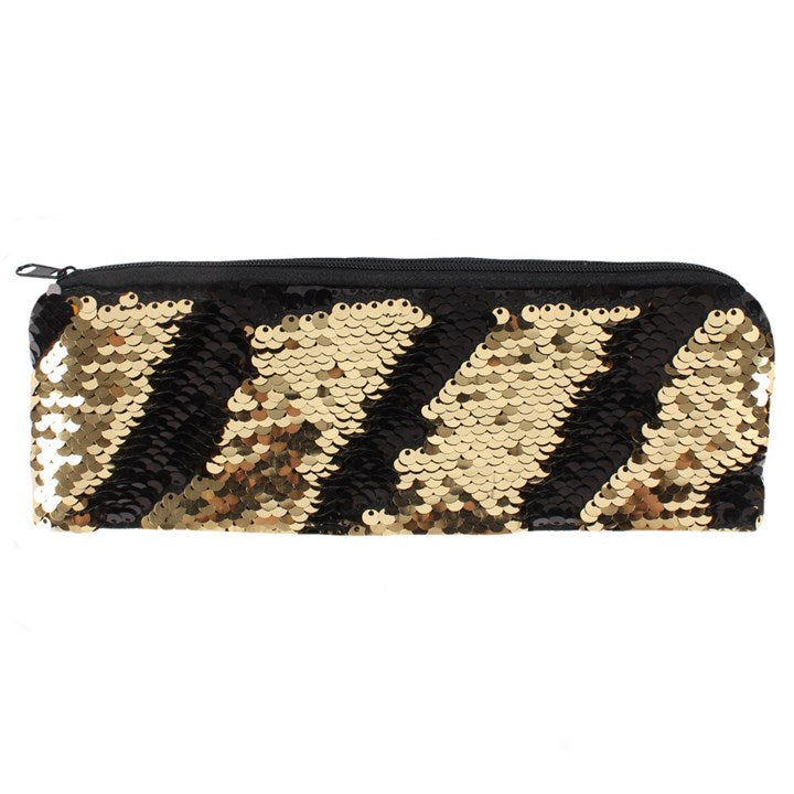 Black and Gold Reversible Sequin Pencil Case