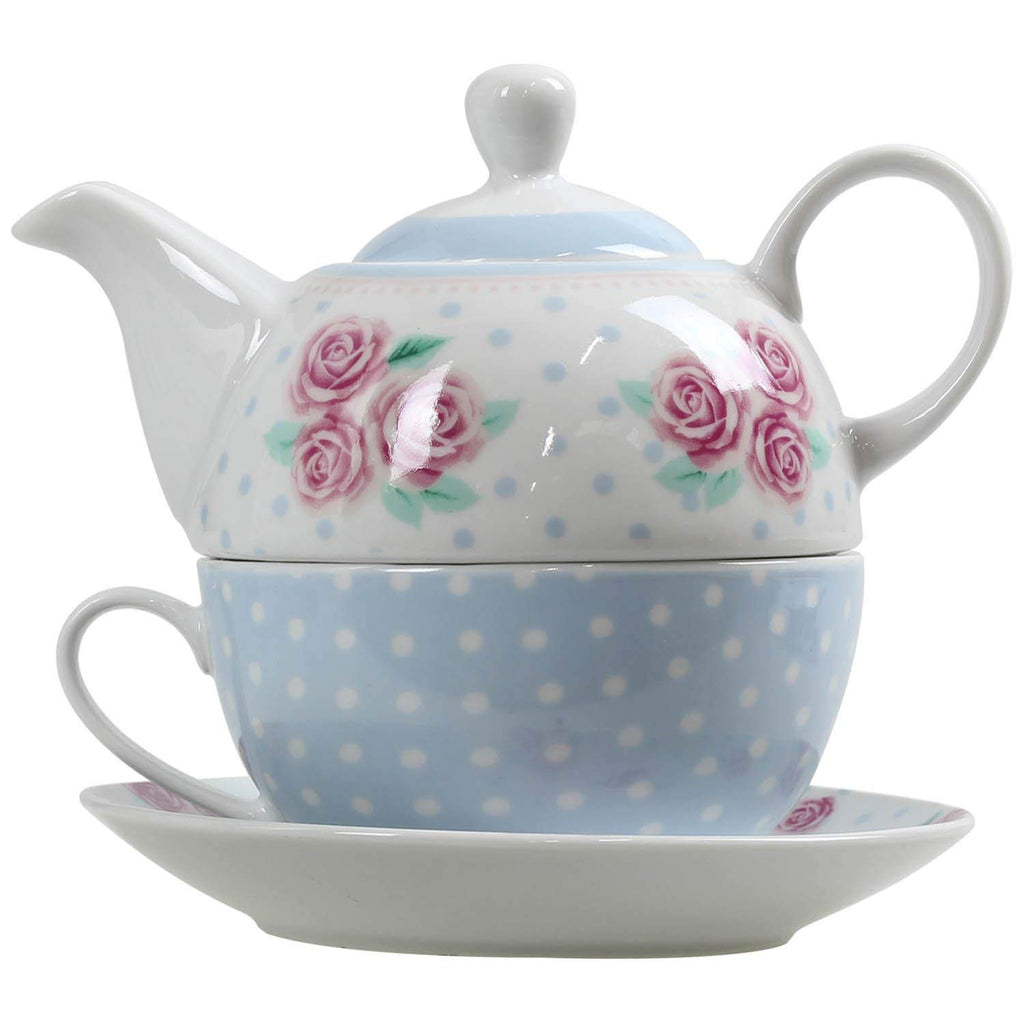 Floral Polka Dot Tea For One Teapot Pot Cup And Saucer Serving Set