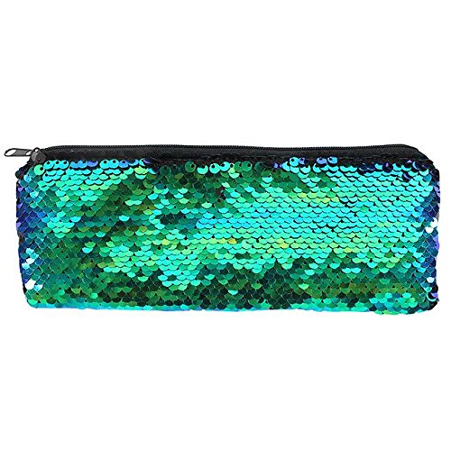 Matte Black and Green Reversible Sequin Pencil Case