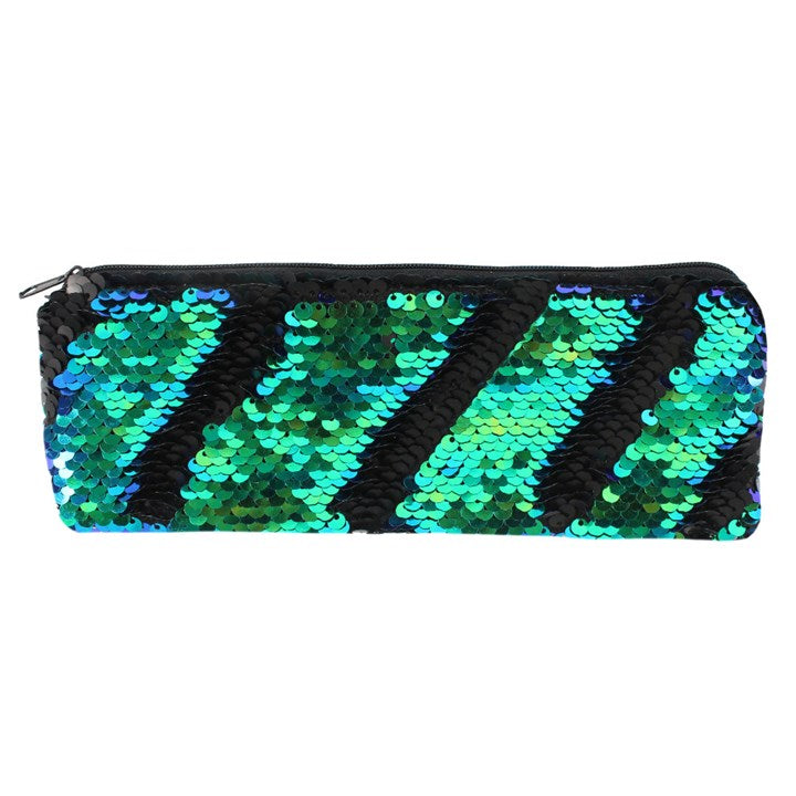 Matte Black and Green Reversible Sequin Pencil Case