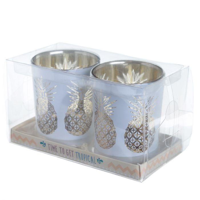 Glass Pineapple Candle Holders - Set of 2